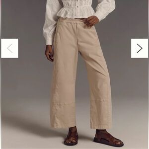 Anthropologie Izzie Relaxed Pull-On Barrel Pants by Pilcro: Twill Edition Beige